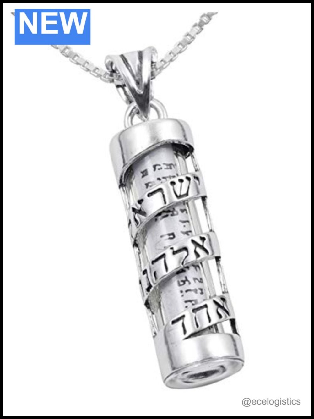 925 Sterling Silver Mezuzah Necklace Spiral Shema Yisrael Pendant 20" Chain